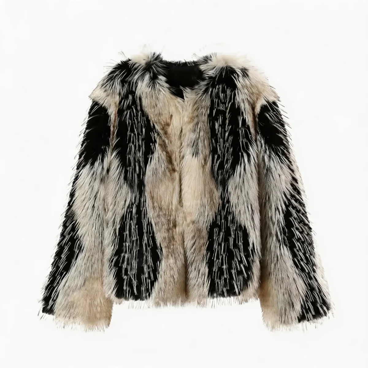 Women's Short Faux Fur Coat Striped Black White Fluffy Warm Winter Jacket Y2K Streetwear TikTok Viral It Girl Luxury Outerwear