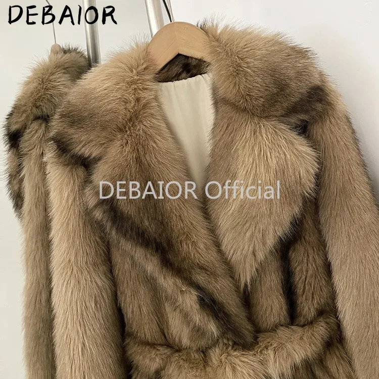 OFTBUY Women's New Autumn Winter Faux Fur Long Coat Notched Lapel Belted Gradient Faux Fur Jacket Thick Warm Clothes Outerwear
