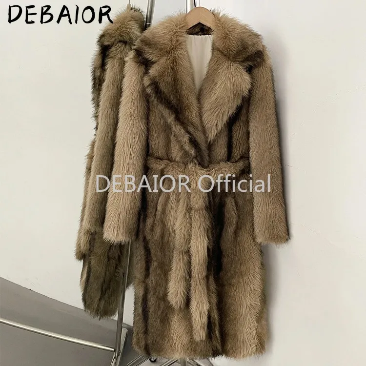 OFTBUY Women's New Autumn Winter Faux Fur Long Coat Notched Lapel Belted Gradient Faux Fur Jacket Thick Warm Clothes Outerwear