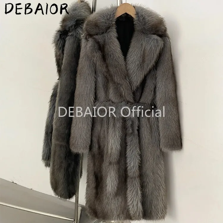 OFTBUY Women's New Autumn Winter Faux Fur Long Coat Notched Lapel Belted Gradient Faux Fur Jacket Thick Warm Clothes Outerwear