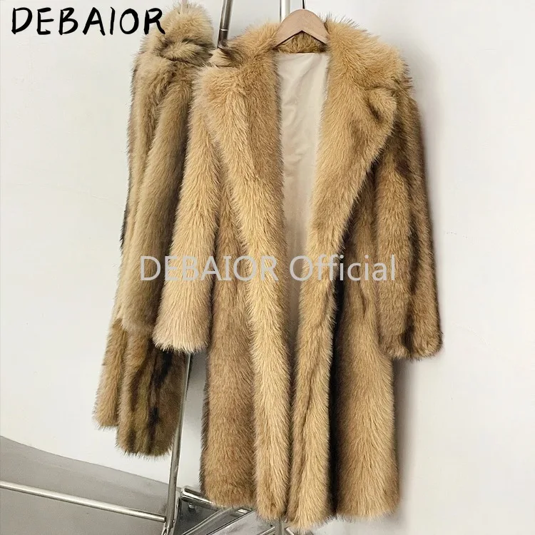 OFTBUY Women's New Autumn Winter Faux Fur Long Coat Notched Lapel Belted Gradient Faux Fur Jacket Thick Warm Clothes Outerwear