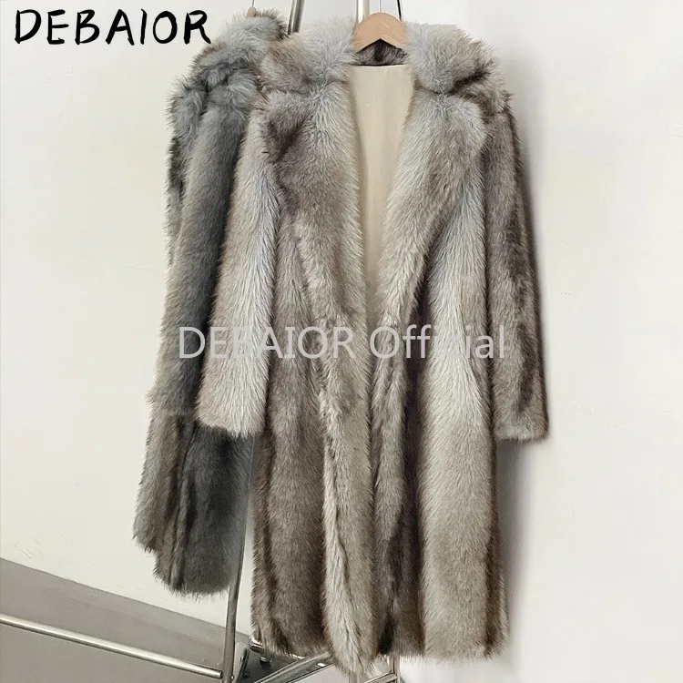 OFTBUY Women's New Autumn Winter Faux Fur Long Coat Notched Lapel Belted Gradient Faux Fur Jacket Thick Warm Clothes Outerwear