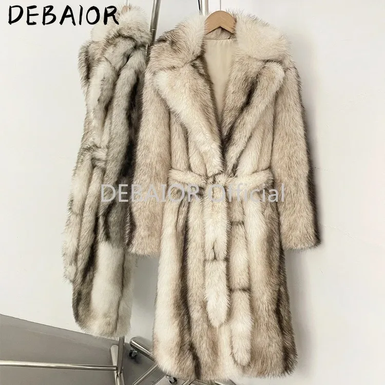 OFTBUY Women's New Autumn Winter Faux Fur Long Coat Notched Lapel Belted Gradient Faux Fur Jacket Thick Warm Clothes Outerwear