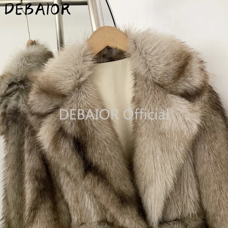 OFTBUY Women's New Autumn Winter Faux Fur Long Coat Notched Lapel Belted Gradient Faux Fur Jacket Thick Warm Clothes Outerwear