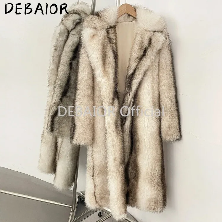 OFTBUY Women's New Autumn Winter Faux Fur Long Coat Notched Lapel Belted Gradient Faux Fur Jacket Thick Warm Clothes Outerwear