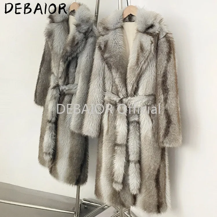 OFTBUY Women's New Autumn Winter Faux Fur Long Coat Notched Lapel Belted Gradient Faux Fur Jacket Thick Warm Clothes Outerwear
