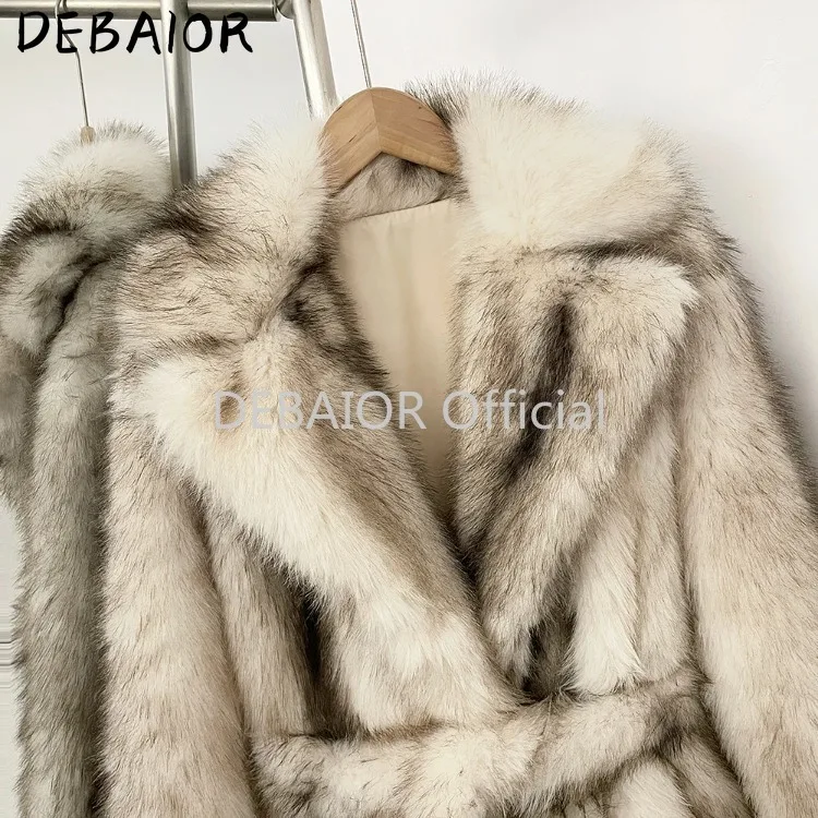 OFTBUY Women's New Autumn Winter Faux Fur Long Coat Notched Lapel Belted Gradient Faux Fur Jacket Thick Warm Clothes Outerwear