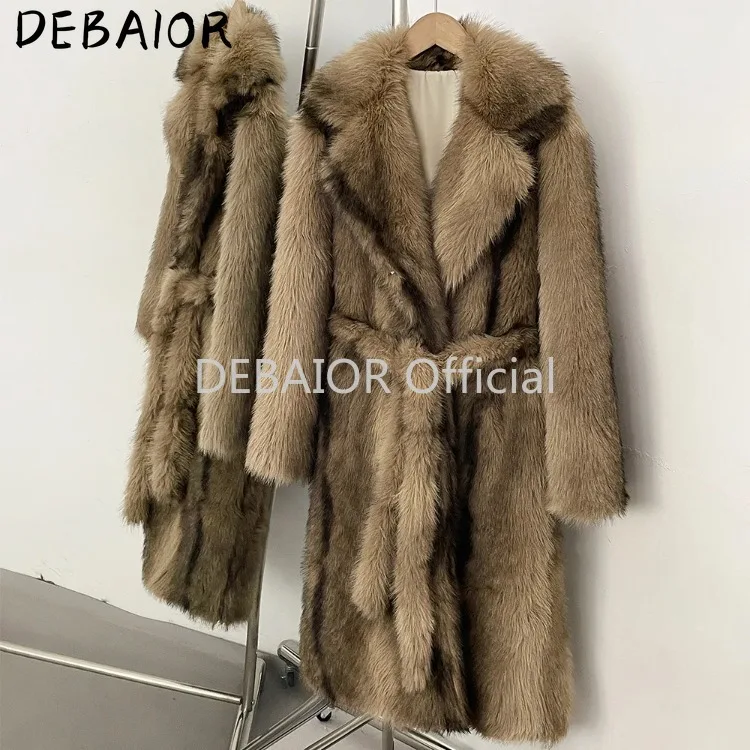 OFTBUY Women's New Autumn Winter Faux Fur Long Coat Notched Lapel Belted Gradient Faux Fur Jacket Thick Warm Clothes Outerwear
