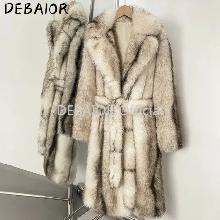 OFTBUY Women's New Autumn Winter Faux Fur Long Coat Notched Lapel Belted Gradient Faux Fur Jacket Thick Warm Clothes Outerwear