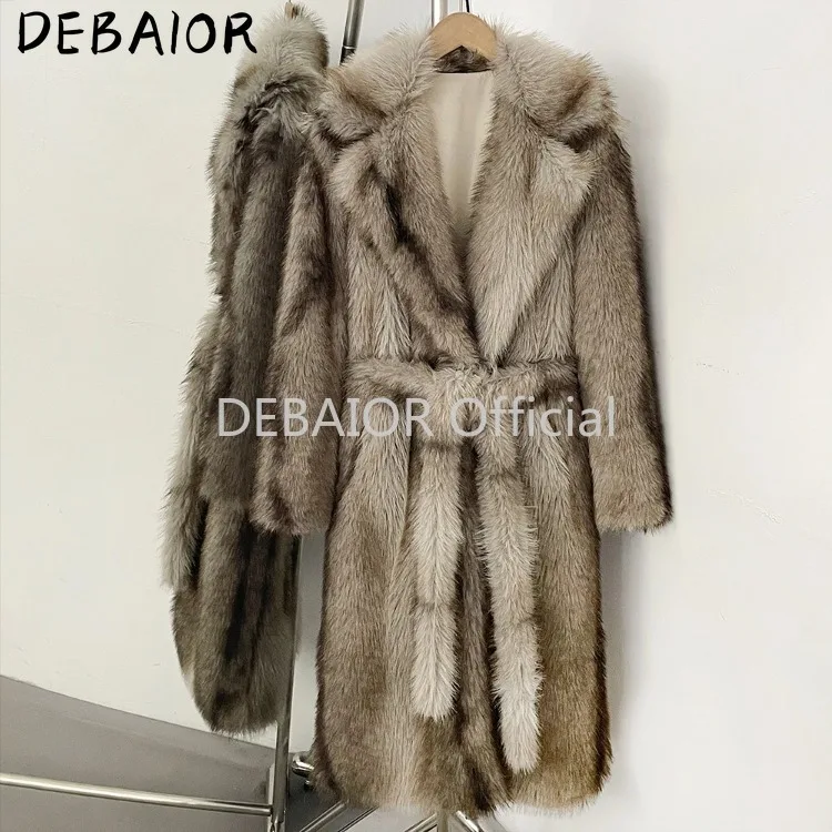 OFTBUY Women's New Autumn Winter Faux Fur Long Coat Notched Lapel Belted Gradient Faux Fur Jacket Thick Warm Clothes Outerwear
