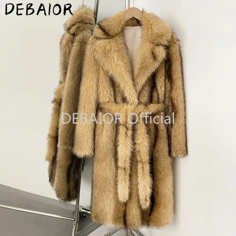 OFTBUY Women's New Autumn Winter Faux Fur Long Coat Notched Lapel Belted Gradient Faux Fur Jacket Thick Warm Clothes Outerwear