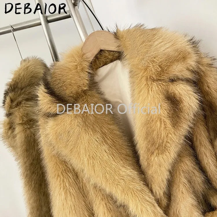OFTBUY Women's New Autumn Winter Faux Fur Long Coat Notched Lapel Belted Gradient Faux Fur Jacket Thick Warm Clothes Outerwear