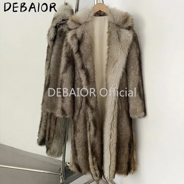 OFTBUY Women's New Autumn Winter Faux Fur Long Coat Notched Lapel Belted Gradient Faux Fur Jacket Thick Warm Clothes Outerwear