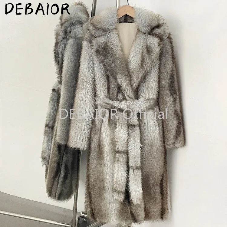OFTBUY Women's New Autumn Winter Faux Fur Long Coat Notched Lapel Belted Gradient Faux Fur Jacket Thick Warm Clothes Outerwear