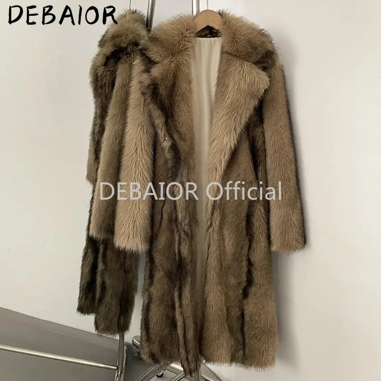 OFTBUY Women's New Autumn Winter Faux Fur Long Coat Notched Lapel Belted Gradient Faux Fur Jacket Thick Warm Clothes Outerwear
