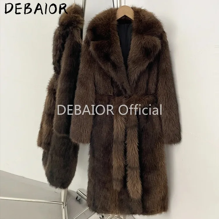 OFTBUY Women's New Autumn Winter Faux Fur Long Coat Notched Lapel Belted Gradient Faux Fur Jacket Thick Warm Clothes Outerwear