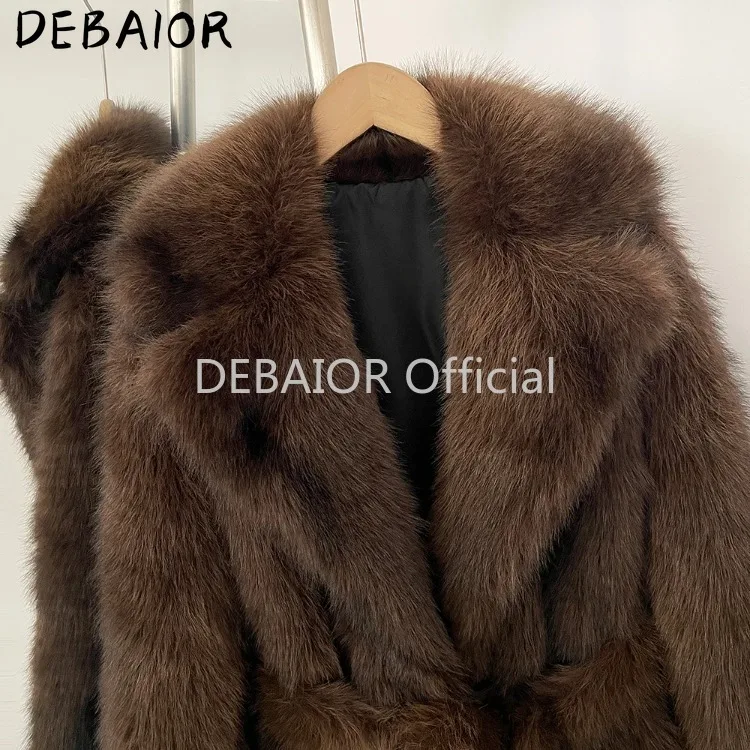 OFTBUY Women's New Autumn Winter Faux Fur Long Coat Notched Lapel Belted Gradient Faux Fur Jacket Thick Warm Clothes Outerwear