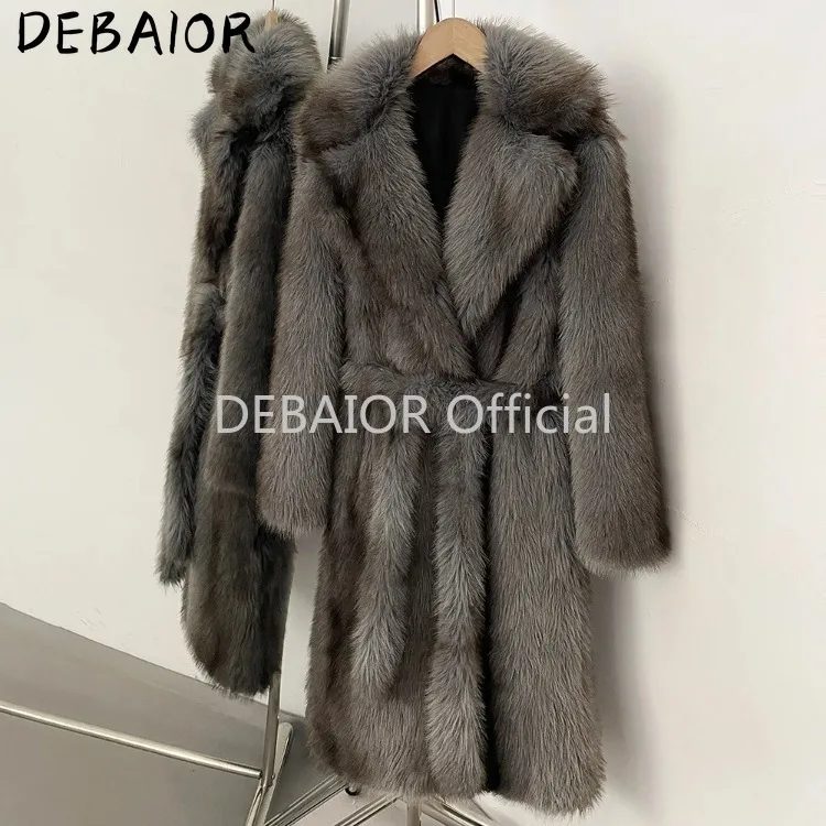 OFTBUY Women's New Autumn Winter Faux Fur Long Coat Notched Lapel Belted Gradient Faux Fur Jacket Thick Warm Clothes Outerwear