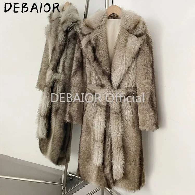OFTBUY Women's New Autumn Winter Faux Fur Long Coat Notched Lapel Belted Gradient Faux Fur Jacket Thick Warm Clothes Outerwear
