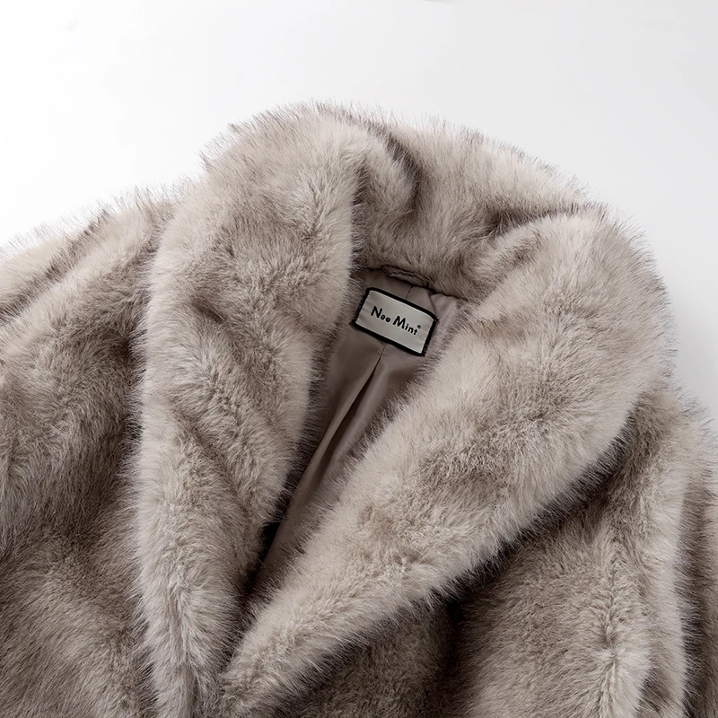 Neo Mint Luxury Mob Wife Aesthetic Long Faux Fur Coat Women Winter 2024 Fluffy Gradient Fox Fur Jacket Female Furry Overcoat