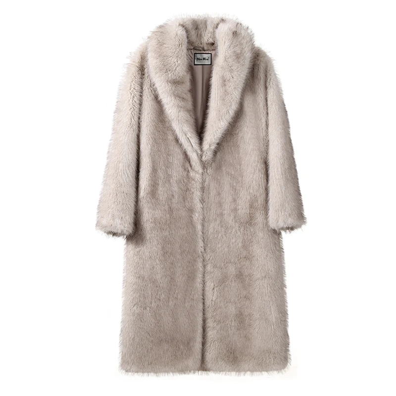 Neo Mint Luxury Mob Wife Aesthetic Long Faux Fur Coat Women Winter 2024 Fluffy Gradient Fox Fur Jacket Female Furry Overcoat