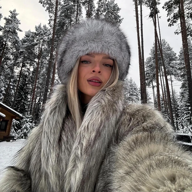 Neo Mint Luxury Mob Wife Aesthetic Long Faux Fur Coat Women Winter 2024 Fluffy Gradient Fox Fur Jacket Female Furry Overcoat