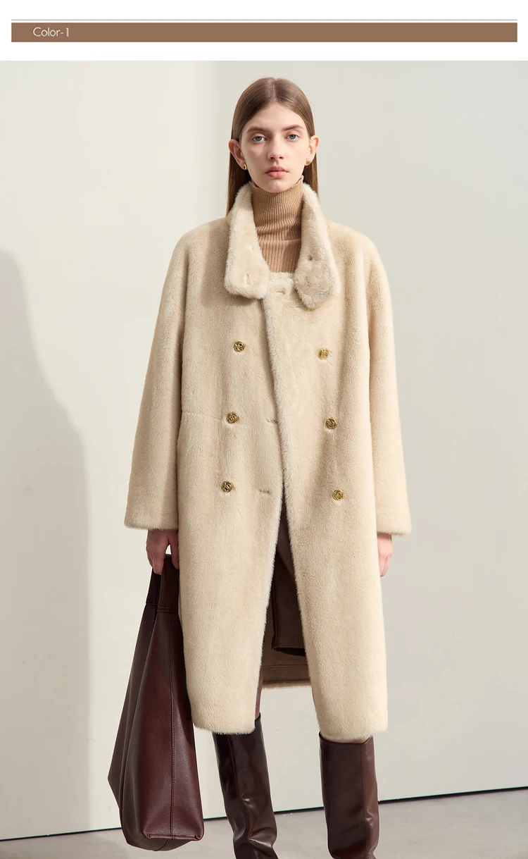 AMII Minimalism 2026 Winter New Warm Modern Turtleneck Double Breasted Imitation Mink Eco-friendly Fur Lady Fleece Coat 12424006