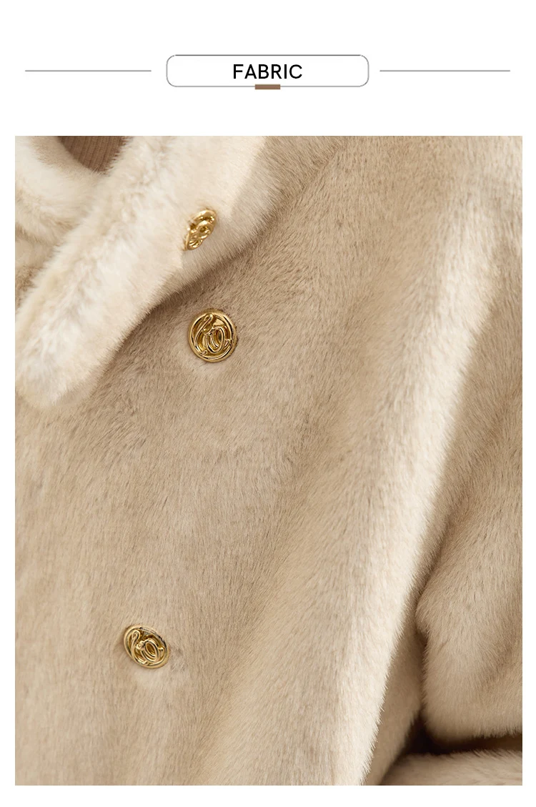AMII Minimalism 2026 Winter New Warm Modern Turtleneck Double Breasted Imitation Mink Eco-friendly Fur Lady Fleece Coat 12424006