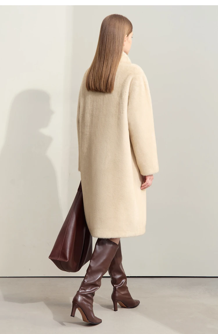 AMII Minimalism 2026 Winter New Warm Modern Turtleneck Double Breasted Imitation Mink Eco-friendly Fur Lady Fleece Coat 12424006