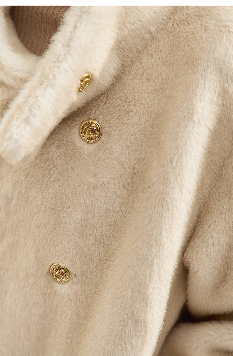 AMII Minimalism 2026 Winter New Warm Modern Turtleneck Double Breasted Imitation Mink Eco-friendly Fur Lady Fleece Coat 12424006