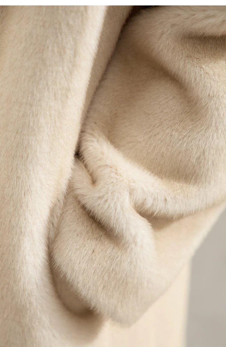 AMII Minimalism 2026 Winter New Warm Modern Turtleneck Double Breasted Imitation Mink Eco-friendly Fur Lady Fleece Coat 12424006