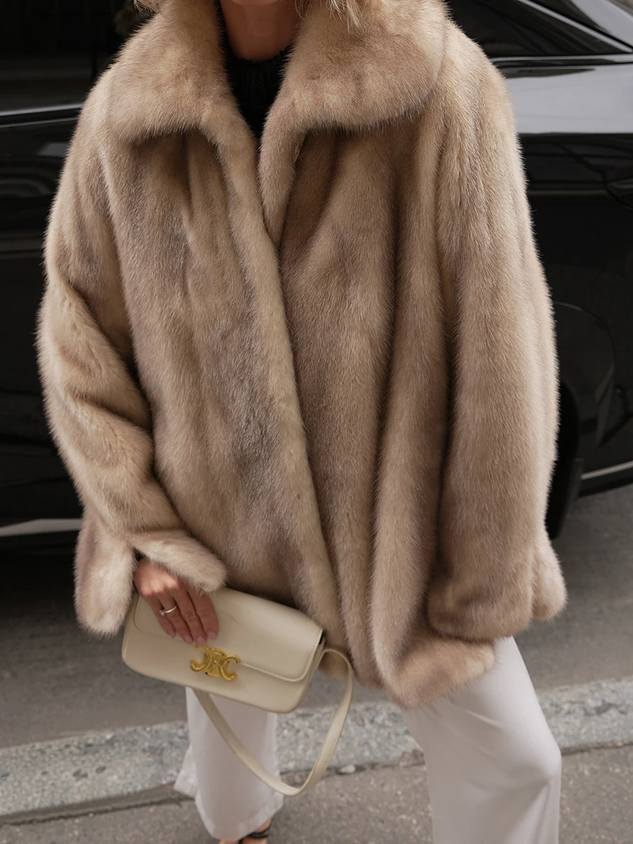 Women Winter Faux Fur Coat Warm Fluffy Mink Jacket Beige Camel Old Money Style 2026 New Lapel Collar Oversized Luxury Outerwear