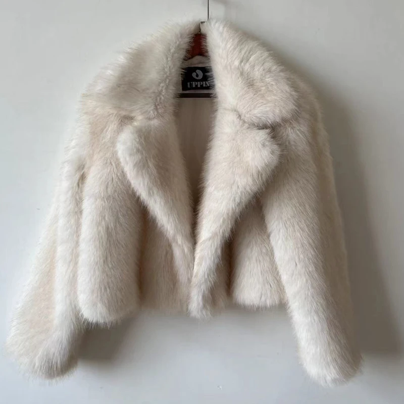 Autumn Winter Faux Fur Coat  Suit Collar Thickened Warm Fluffy CoatShort Street Style Fox Fur Jacket Peludo Chaqueta Mujer