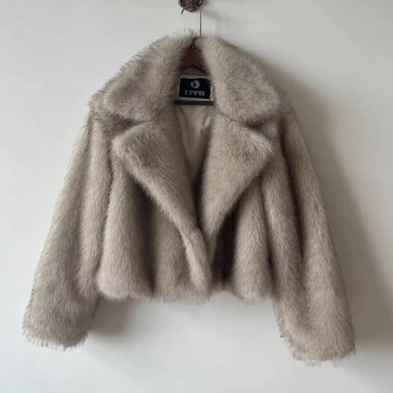Autumn Winter Faux Fur Coat  Suit Collar Thickened Warm Fluffy CoatShort Street Style Fox Fur Jacket Peludo Chaqueta Mujer