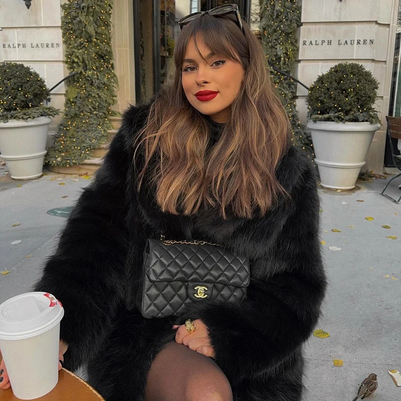 Lapels Faux Fur Coat Women 2024 Winter Brand Designer Fluffy Fox Fur Jacket Luxury Furry Overcoats Girl Stylish Long Outerwear