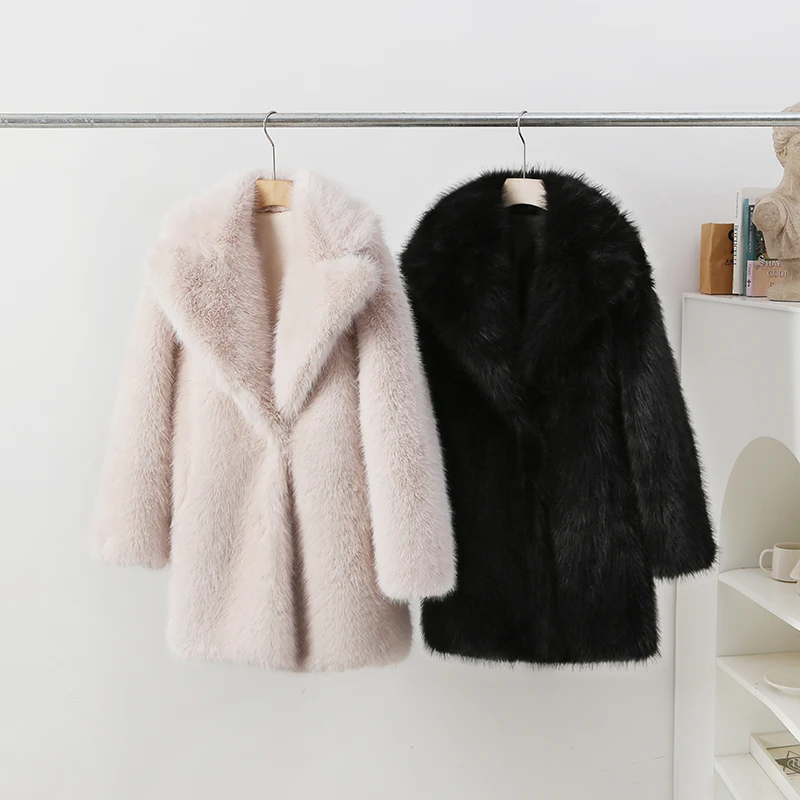 Lapels Faux Fur Coat Women 2024 Winter Brand Designer Fluffy Fox Fur Jacket Luxury Furry Overcoats Girl Stylish Long Outerwear