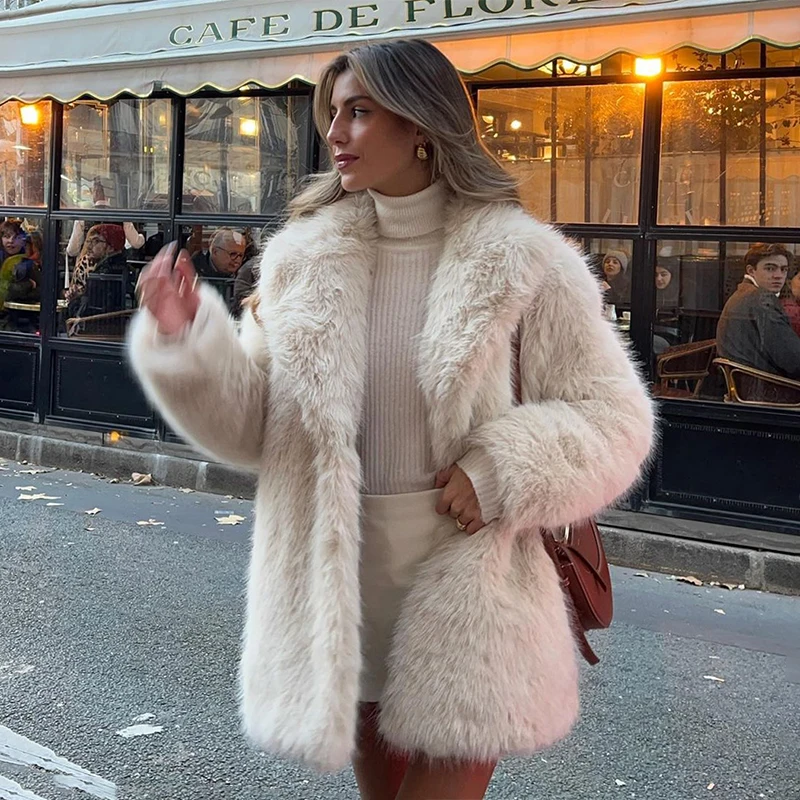 Lapels Faux Fur Coat Women 2024 Winter Brand Designer Fluffy Fox Fur Jacket Luxury Furry Overcoats Girl Stylish Long Outerwear