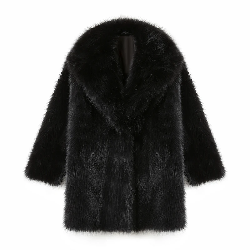 Lapels Faux Fur Coat Women 2024 Winter Brand Designer Fluffy Fox Fur Jacket Luxury Furry Overcoats Girl Stylish Long Outerwear