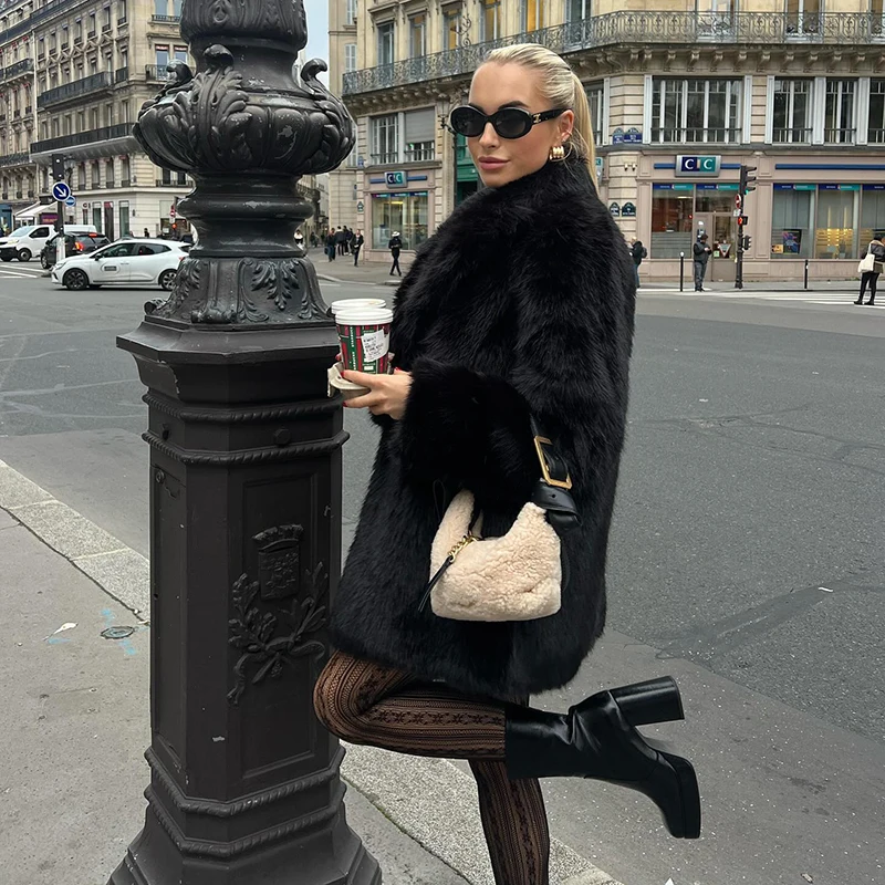 Lapels Faux Fur Coat Women 2024 Winter Brand Designer Fluffy Fox Fur Jacket Luxury Furry Overcoats Girl Stylish Long Outerwear