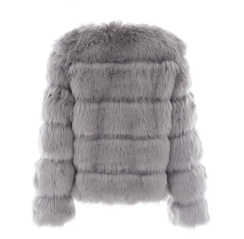 DEAT Fashion Orange Imitation Fox Fur Grass Coat Women's Round Neck Plush Thick Jacket Winter New 7A1578