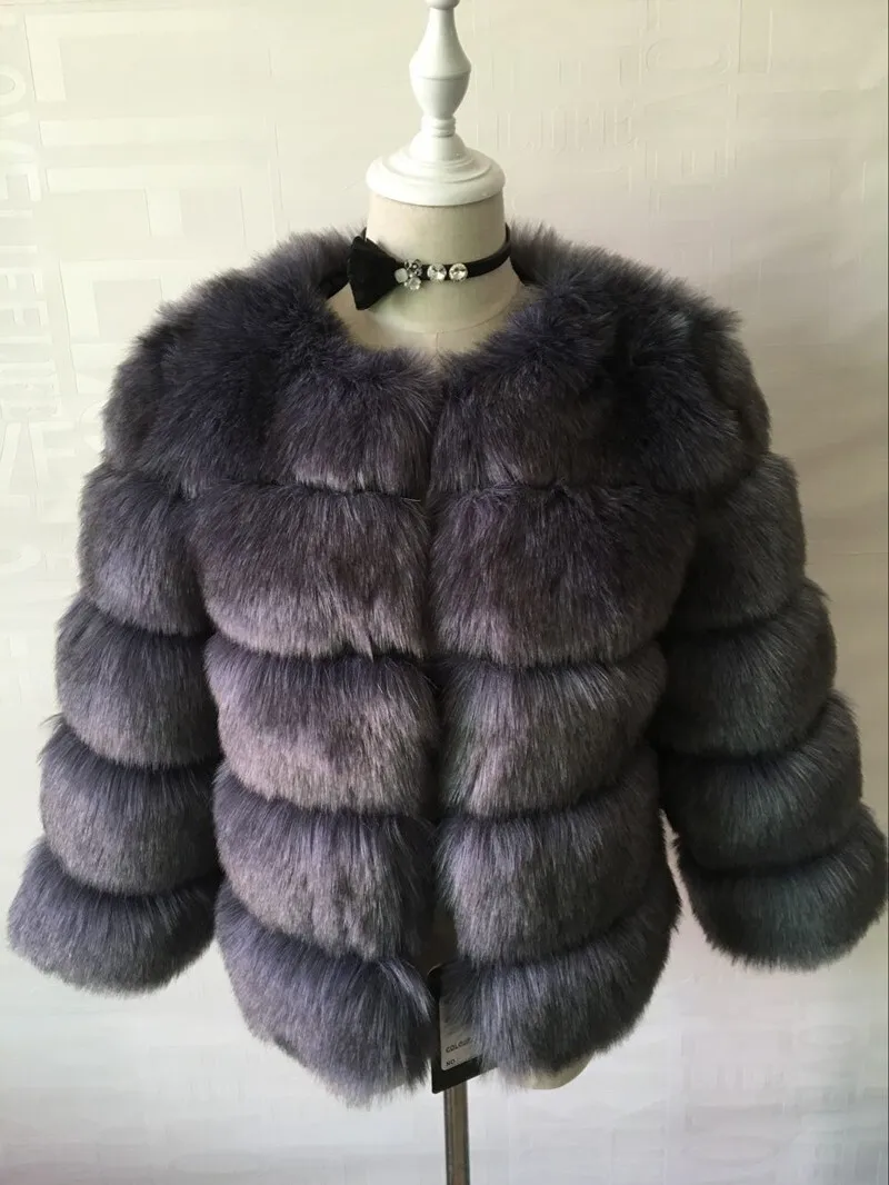 DEAT Fashion Orange Imitation Fox Fur Grass Coat Women's Round Neck Plush Thick Jacket Winter New 7A1578
