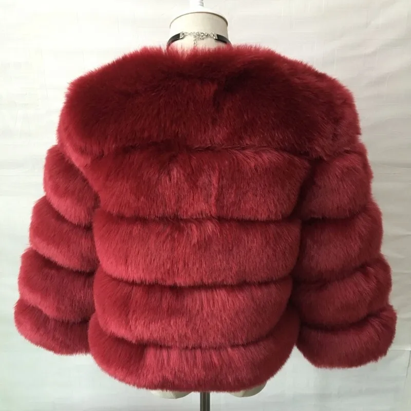 DEAT Fashion Orange Imitation Fox Fur Grass Coat Women's Round Neck Plush Thick Jacket Winter New 7A1578