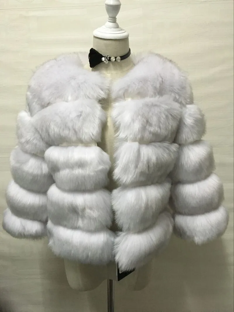 DEAT Fashion Orange Imitation Fox Fur Grass Coat Women's Round Neck Plush Thick Jacket Winter New 7A1578