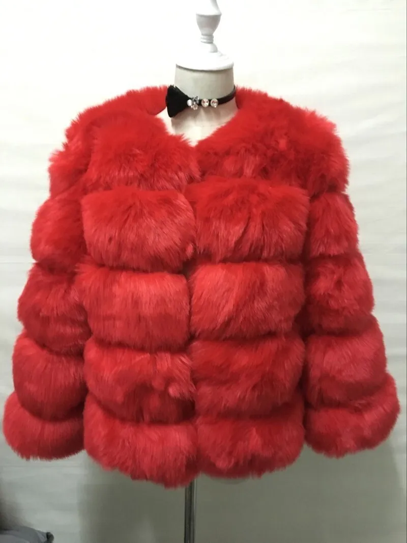 DEAT Fashion Orange Imitation Fox Fur Grass Coat Women's Round Neck Plush Thick Jacket Winter New 7A1578