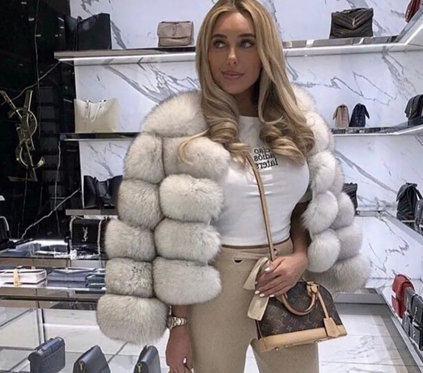DEAT Fashion Orange Imitation Fox Fur Grass Coat Women's Round Neck Plush Thick Jacket Winter New 7A1578