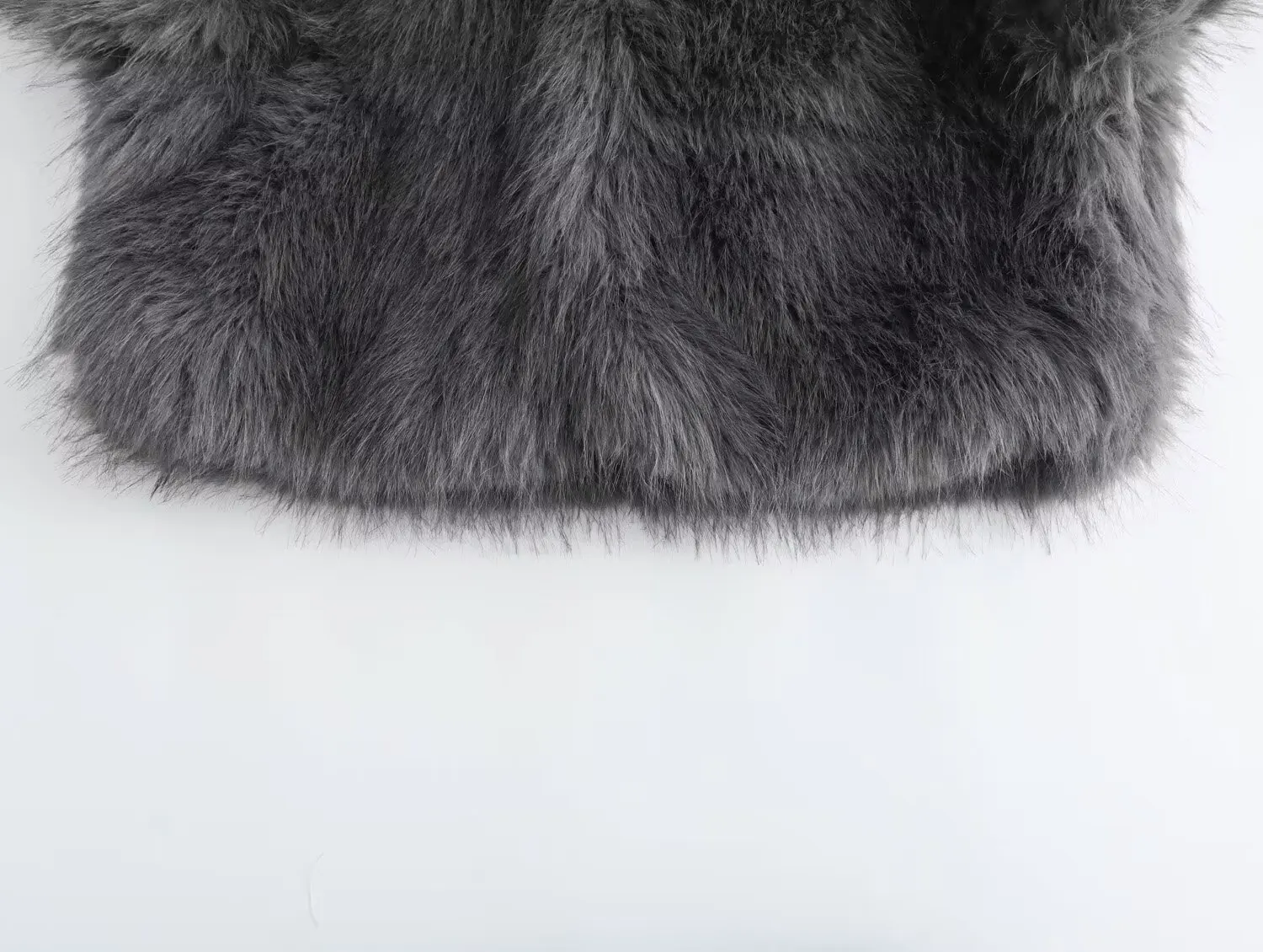 Chic Grey Fluffy Faux Fur Jacket Women Elegant O Neck Long Sleeves Cropped Coats Autumn Winter Lady High Street Outwears