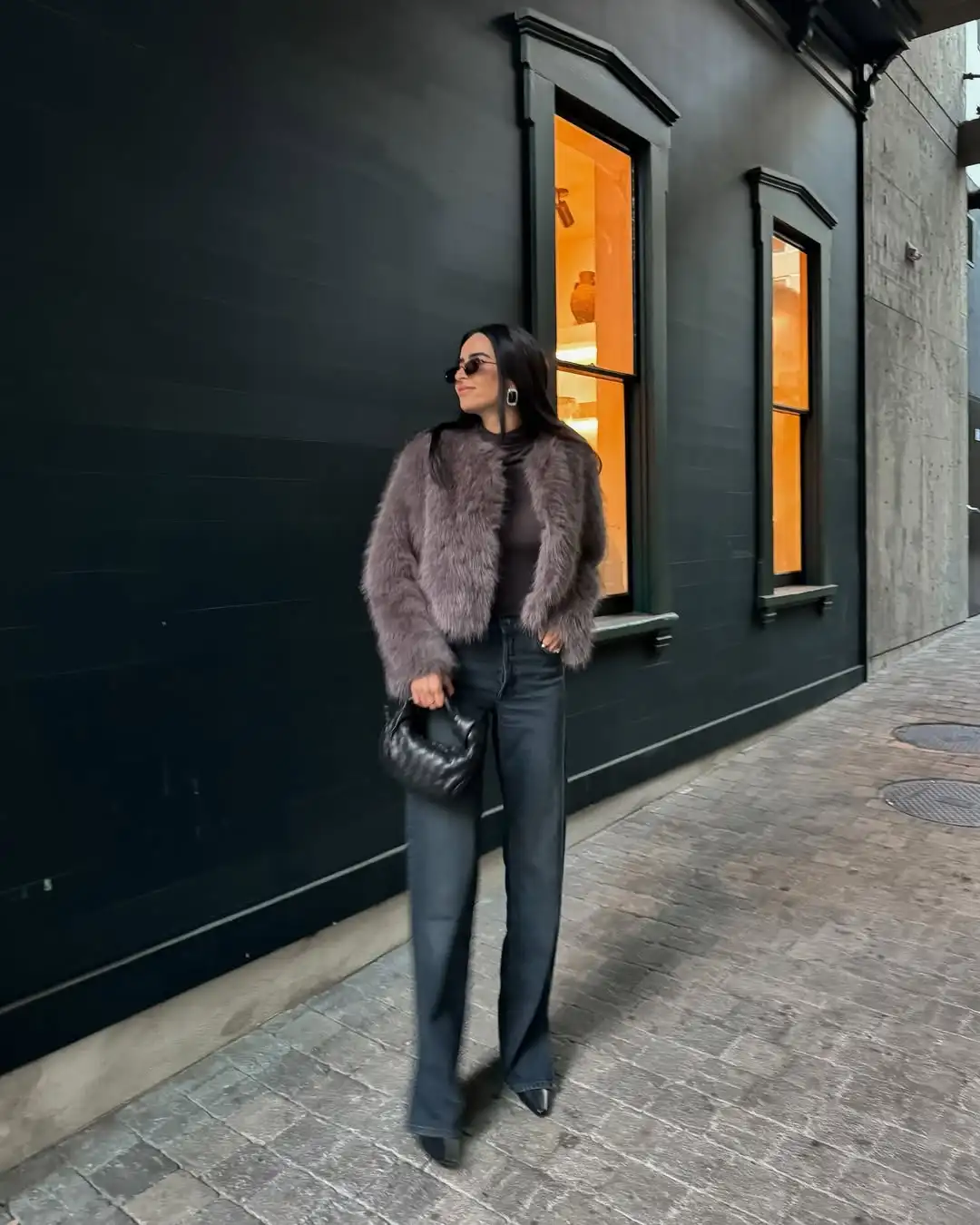 Chic Grey Fluffy Faux Fur Jacket Women Elegant O Neck Long Sleeves Cropped Coats Autumn Winter Lady High Street Outwears