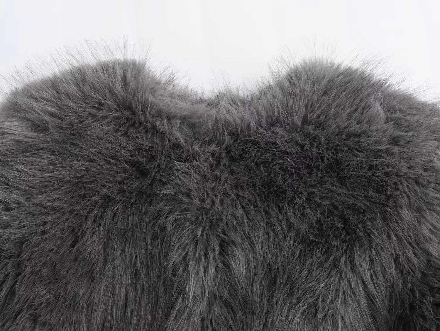 Chic Grey Fluffy Faux Fur Jacket Women Elegant O Neck Long Sleeves Cropped Coats Autumn Winter Lady High Street Outwears