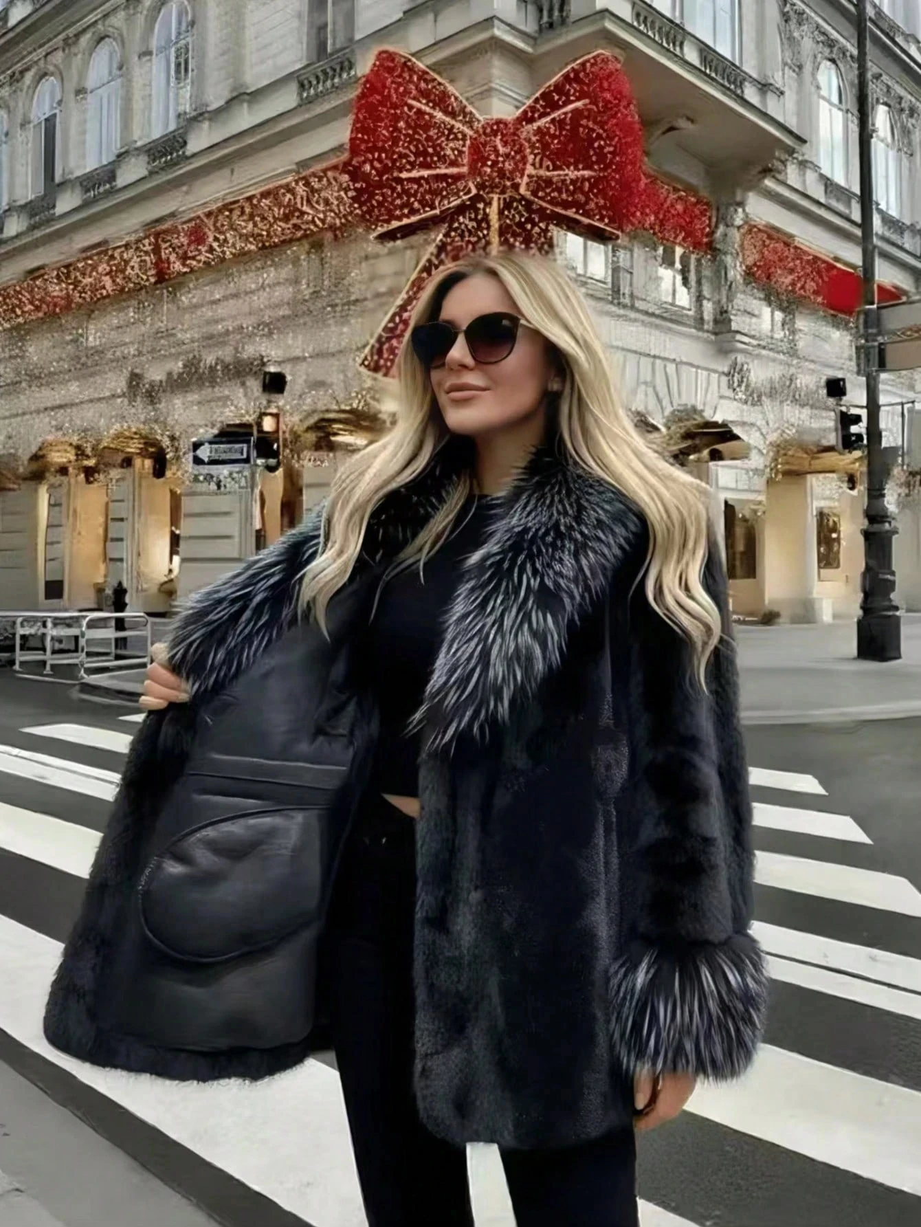 Women Winter Faux Fur Coat Fluffy Big Fur Collar Cuff Belted Brown 2026 New Elegant Old Money Luxury Outerwear