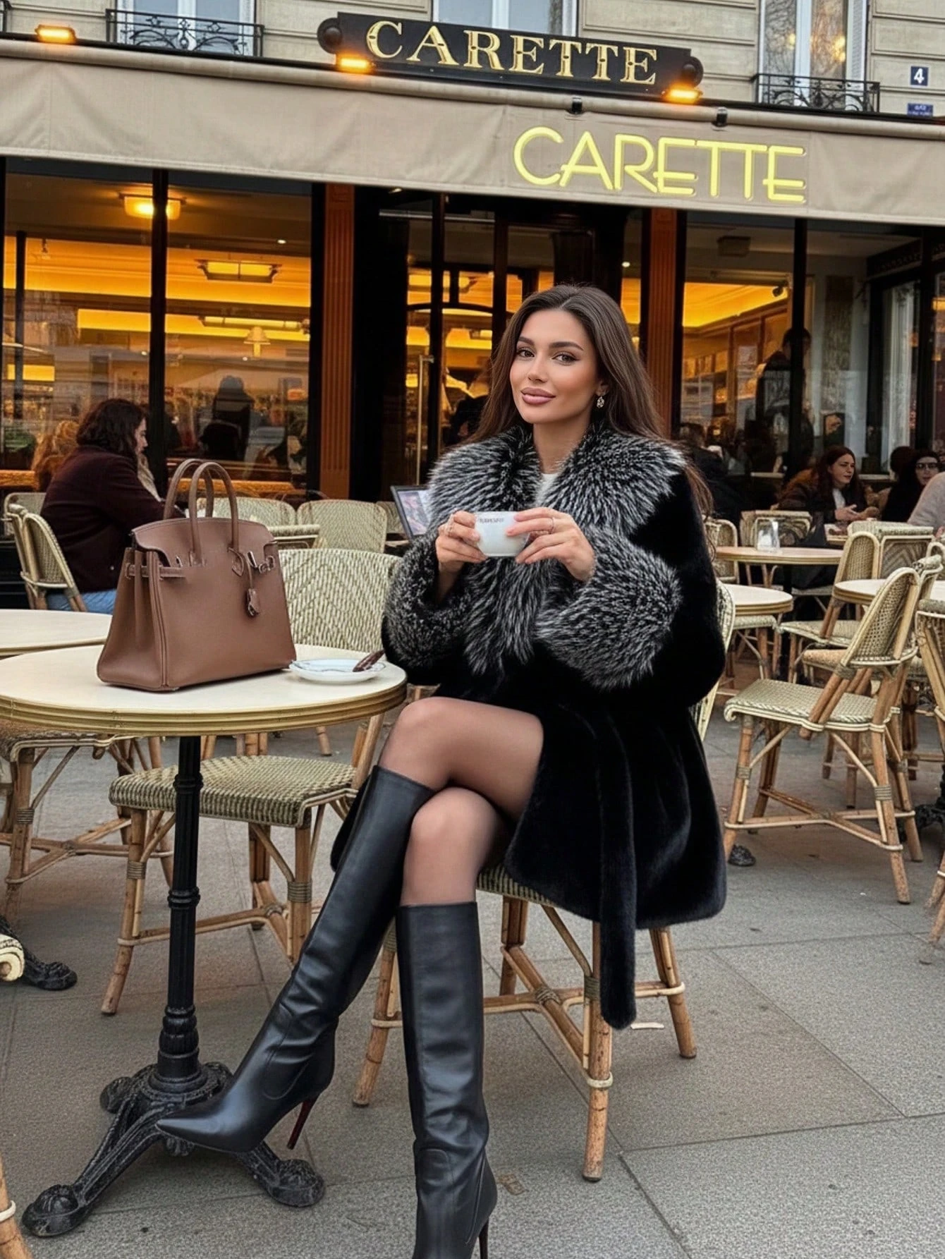 Women Winter Faux Fur Coat Fluffy Big Fur Collar Cuff Belted Brown 2026 New Elegant Old Money Luxury Outerwear